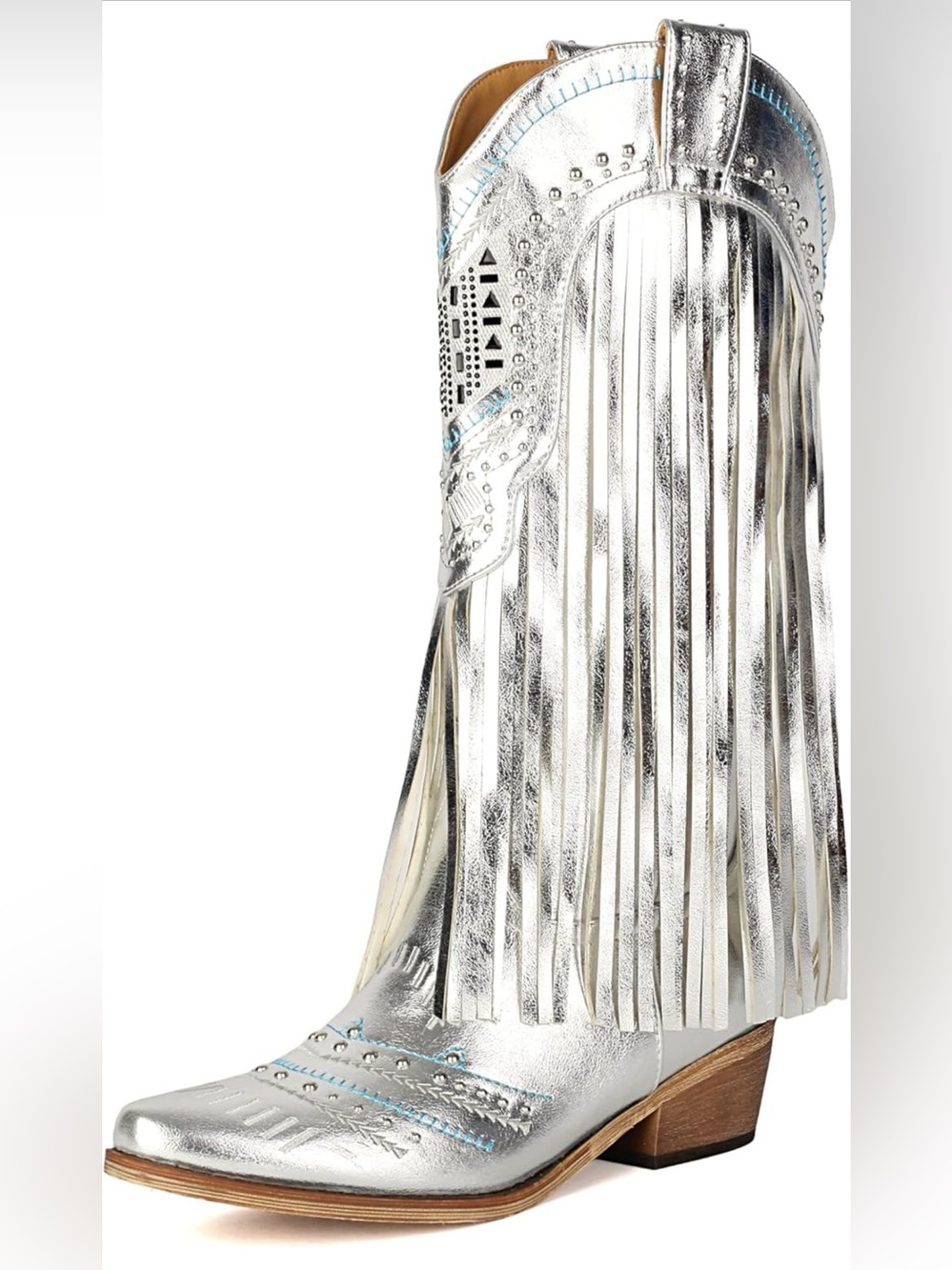 Fringe Cowboy Boots for Women Wide Calf Embroidered Tassal Cowgirl Boot Knee
